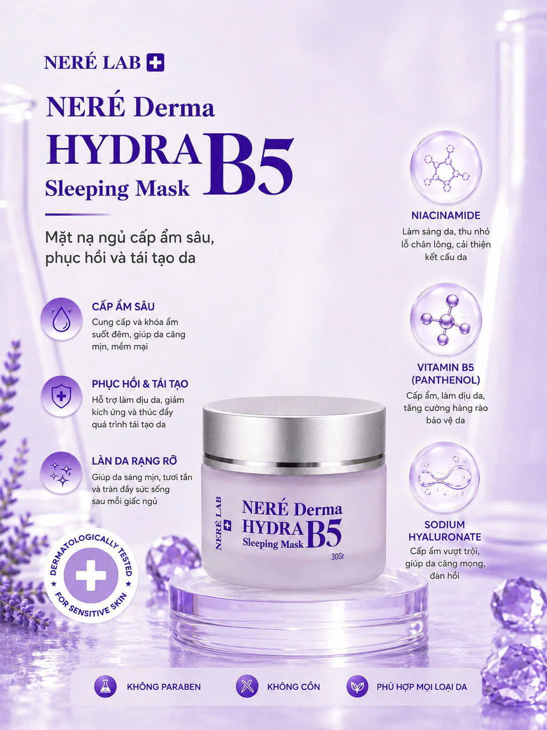 Mặt Nạ Ngủ Neré Derma Hydra B5 Sleeping Mask 30g - Phục hồi da, Cấp ẩm chuyên sâu, Làm dịu da, Dưỡng sáng da