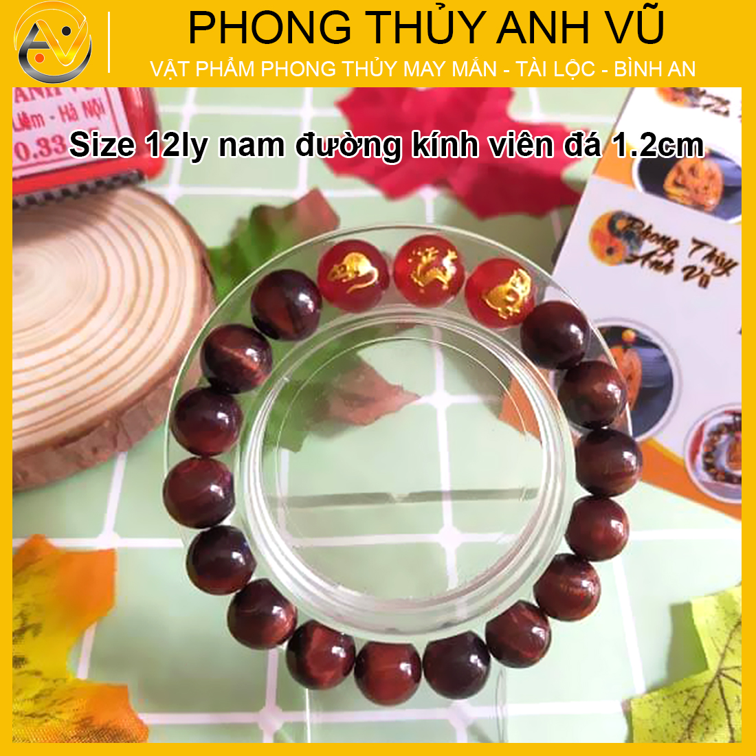 Vòng tay phong thủy cho nam thân tý thìn đã khai quang - chất liệu mắt hổ đỏ nâu - size 8 10 12ly - may mắn tài lộc - Vòng Tam Hợp Anh Vũ