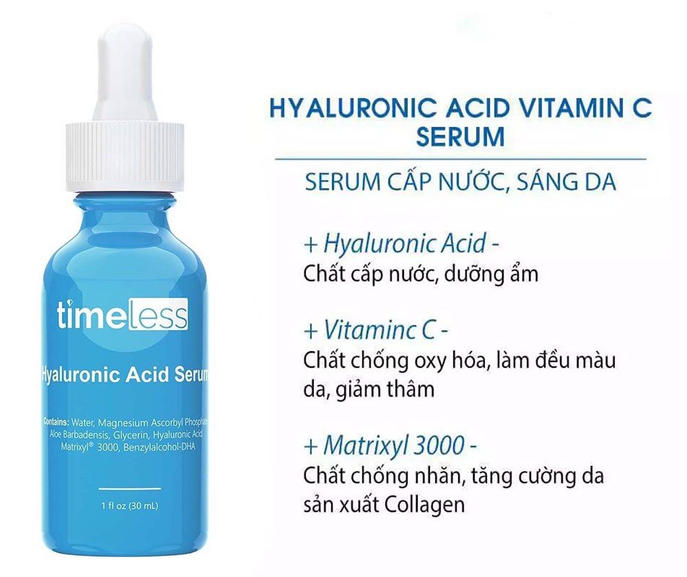 Serum Timeless HA + Vitamin C Cấp Ẩm, Làm Sáng Da 30ml Hyaluronic Acid Vitamin C Serum