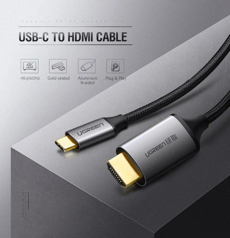 Ugreen UG50570MM142TK 1.5M màu Xám Bộ chuyển đổi TYPE C sang HDMI dương cao cấp - HÀNG CHÍNH HÃNG