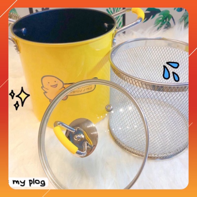 Nồi chiên vịt vàng mini siêu tiết kiệm có chống dính bên trong lòng nồi tặng kèm rổ inox siêu tiện dụng, phù hợp cho các dòng bếp từ, hồng ngoại, bếp ga