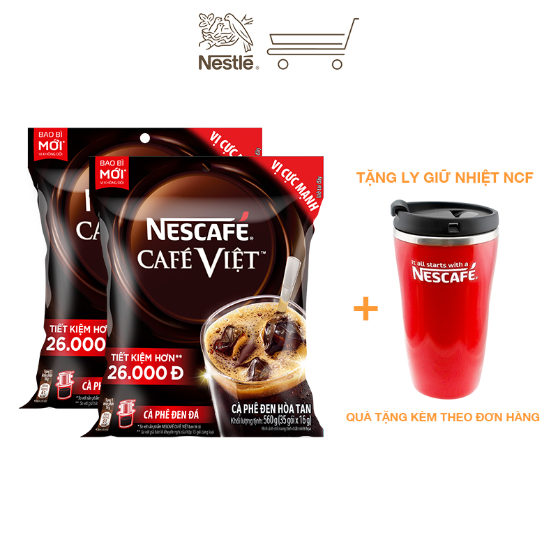 [Tặng ly 2 lớp tiện lợi] Combo 2 túi cà phê hòa tan Nescafé café Việt cà phê đen đá (Túi 35 gói x 16g)