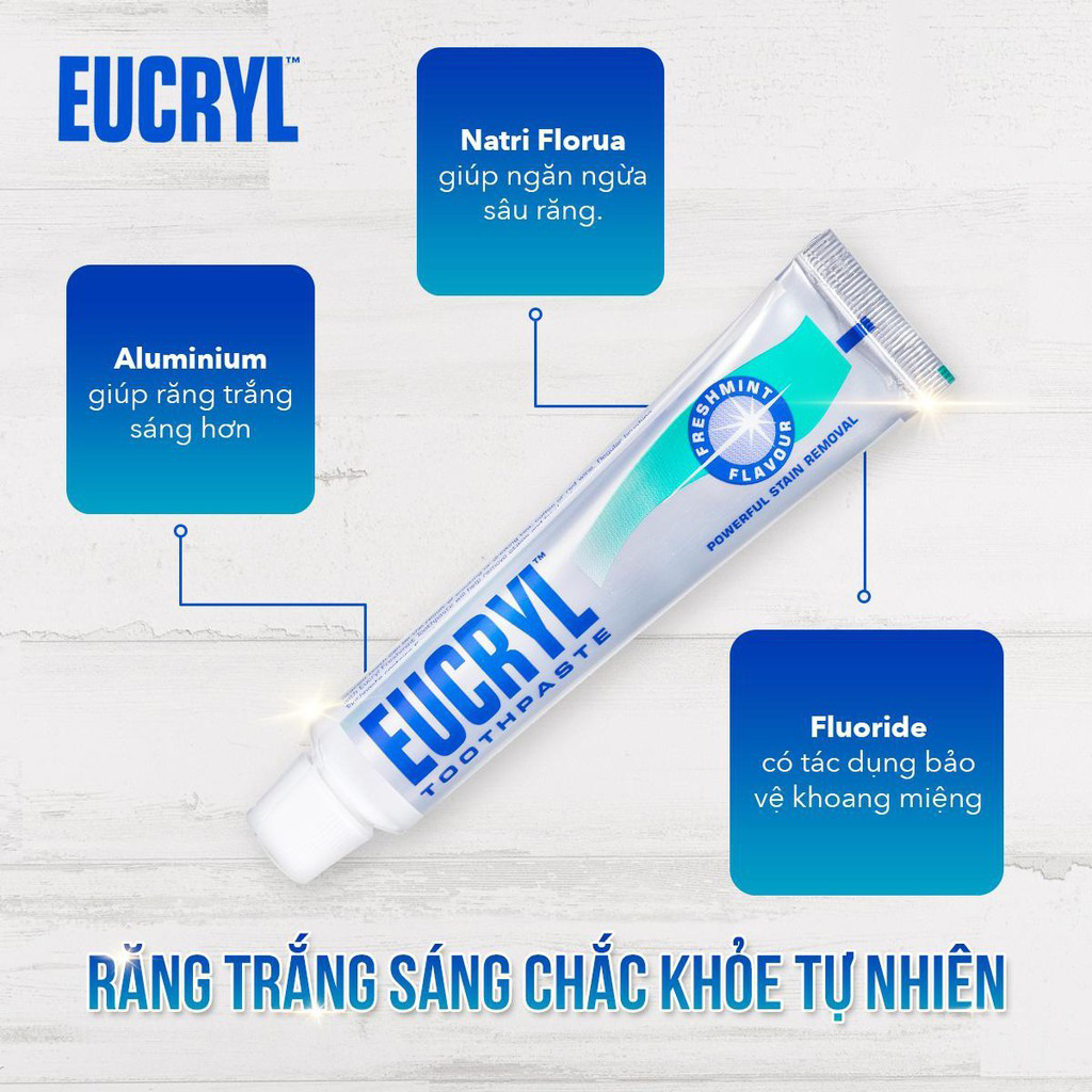 Kem Đánh Răng EUCRYL Làm Trắng Sáng Chắc Khỏe Răng 62g Anh Quốc 