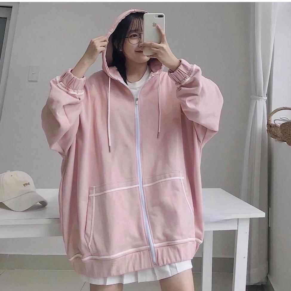 Áo khoác Hoodie nam nữ nỉ trơn Basic form rộng tay bồng khóa kéo có mũ Ulzzang giá rẻ màu đen, hồng, xanh than K038