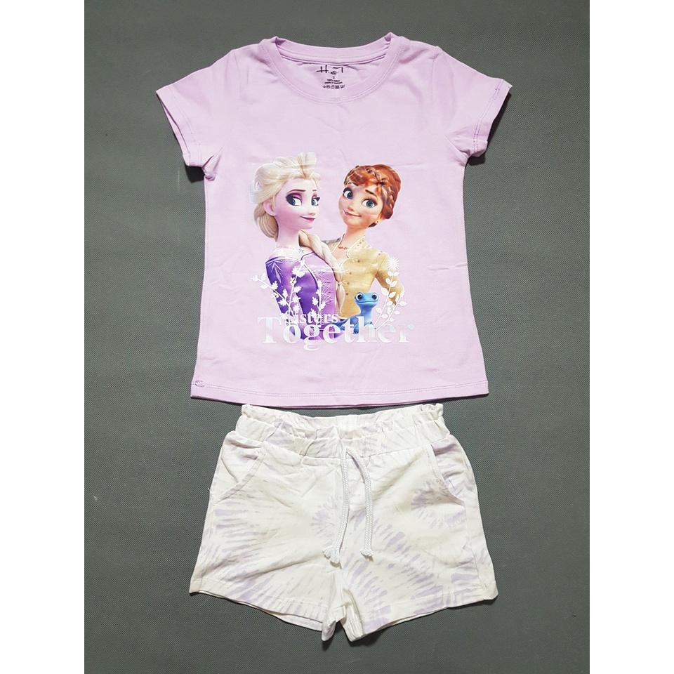 Bộ thun cotton 100% công chúa elsa tím cà ngọt ngào cho bé gái