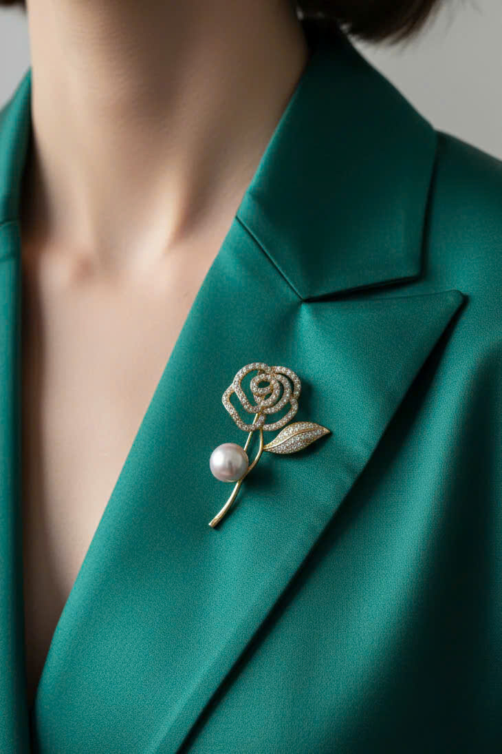 Trâm Cài Áo Vest, Áo Dài Đính Ngọc Trai Baroque Hình Hoa Trà thời trang thiết kế Hity ACC403