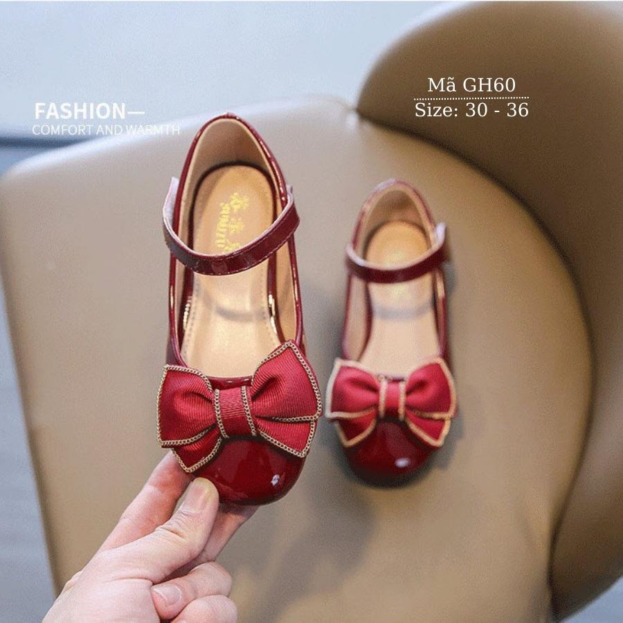 Giày búp bê đỏ gắn nơ duyên dáng và dễ thương cho bé gái 5 đến 12 tuổi phong cách Hàn Quốc GH60