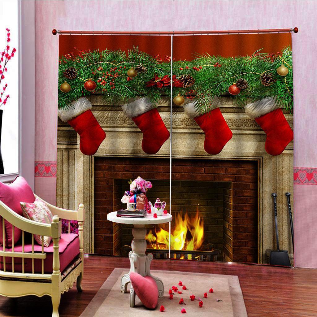 2Pieces Christmas Pattern Window Curtains Bedroom  Crafts Gifts