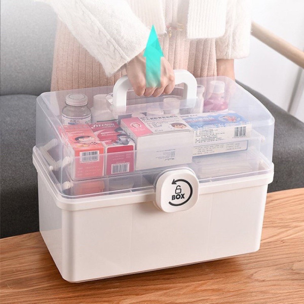 Hộp đựng thuốc gia đình 3 tầng, hộp thuốc y tế cho gia đình có tay cầm, khoá hộp gọn gàng và tiện lợi