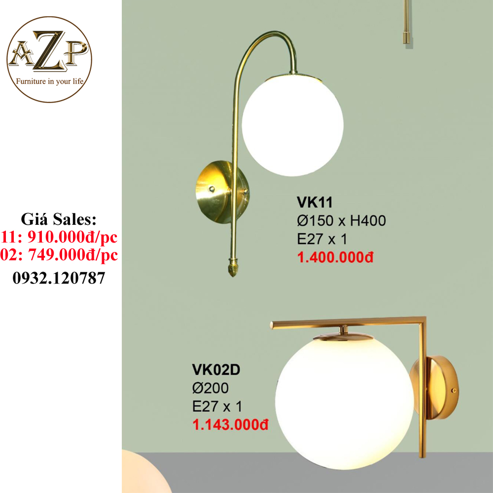 AZP - ĐÈN ỐP VÁCH / ĐÈN TRANG TRÍ / ĐÈN TREO TƯỜNG PHÒNG KHÁCH, PHÒNG NGỦ, NHÀ HÀNG, KHÁCH SẠN AZP-VK phong cách đương đại, hàng nhập khẩu AZP