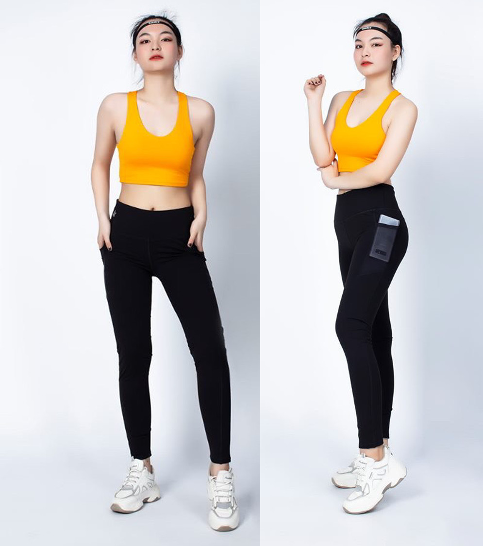 Áo croptop 3 lỗ thể thao nữ 2 lớp cổ tim màu Vàng- AR802