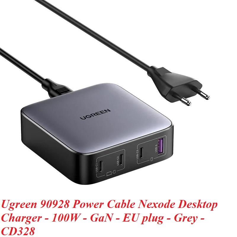 Ugreen UG90928CD328TK 100W Màu Đen Bộ sạc nhanh Nexode chip GaN gồm 2 cổng USB-C + 2 cổng USB-A kèm dây cápnguồn dài 2M chuẩn cắm EU - HÀNG CHÍNH HÃNG