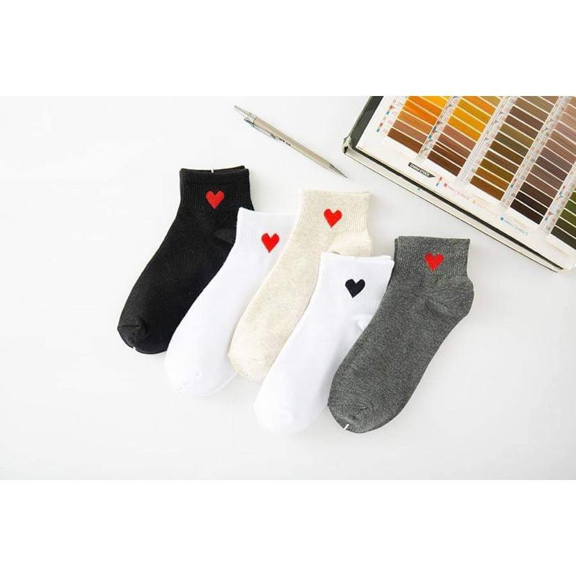 Tất cổ ngắn vải cotton 05 màu sticker trái tim