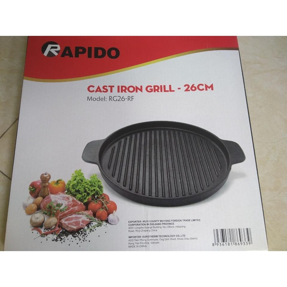 Chảo nướng gang đúc nguyên khối, chống dính 2 lớp Rapido - Dùng được cho bếp từ