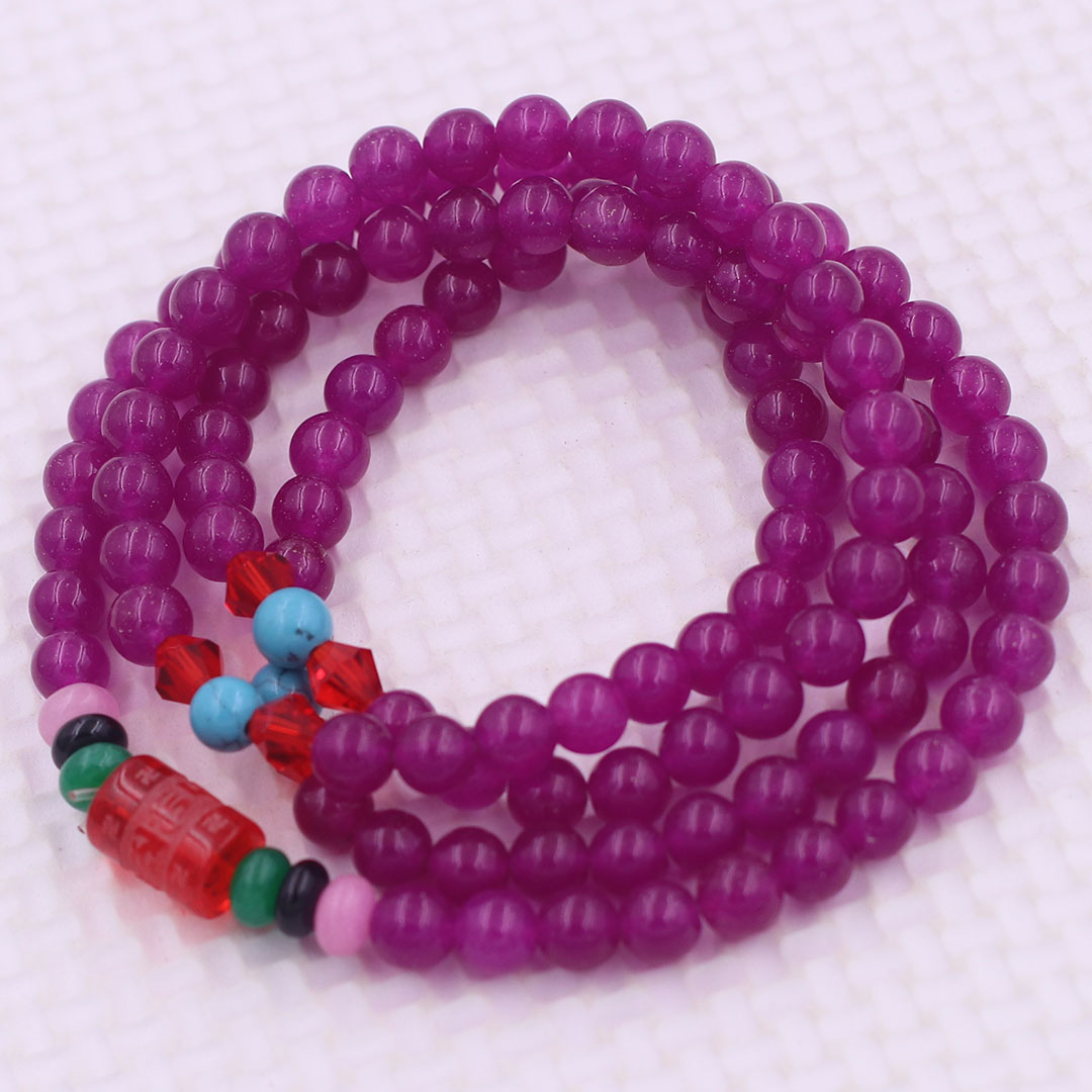 Vòng chuỗi 108 hạt đá thạch anh hồng charm lục tự kim ngôn - hạt 8 ly , vòng chuỗi niệm Phật, vòng chuỗi đeo tay