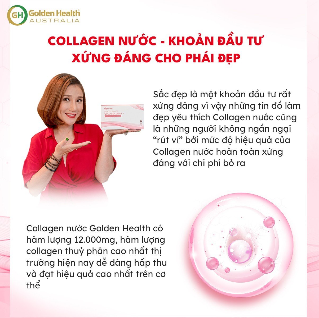 Nước Uống Trắng Da Collagen Golden Health Beauty Shots Collagen Drink Hộp10 Lọ x 50ml, Giúp Ngăn Ngừa Sự Hình Thành Các Nếp Nhăn, Giúp Tái Tạo Phục Hồi Da, Trẻ Hóa, Căng Mịn, Sáng Bóng Da