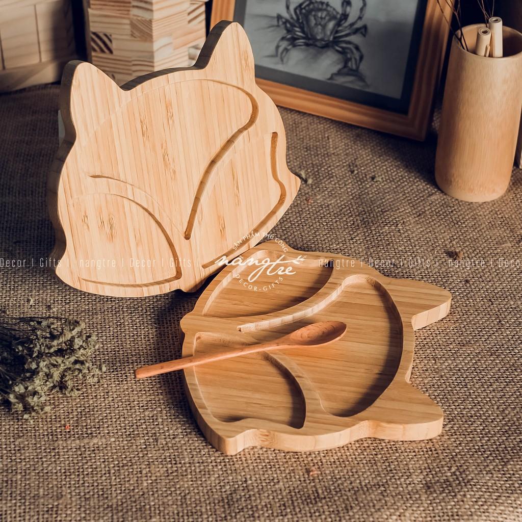 Khay gỗ tre hình con cáo - Khay gỗ tre ăn dặm - Bamboo wooden tray