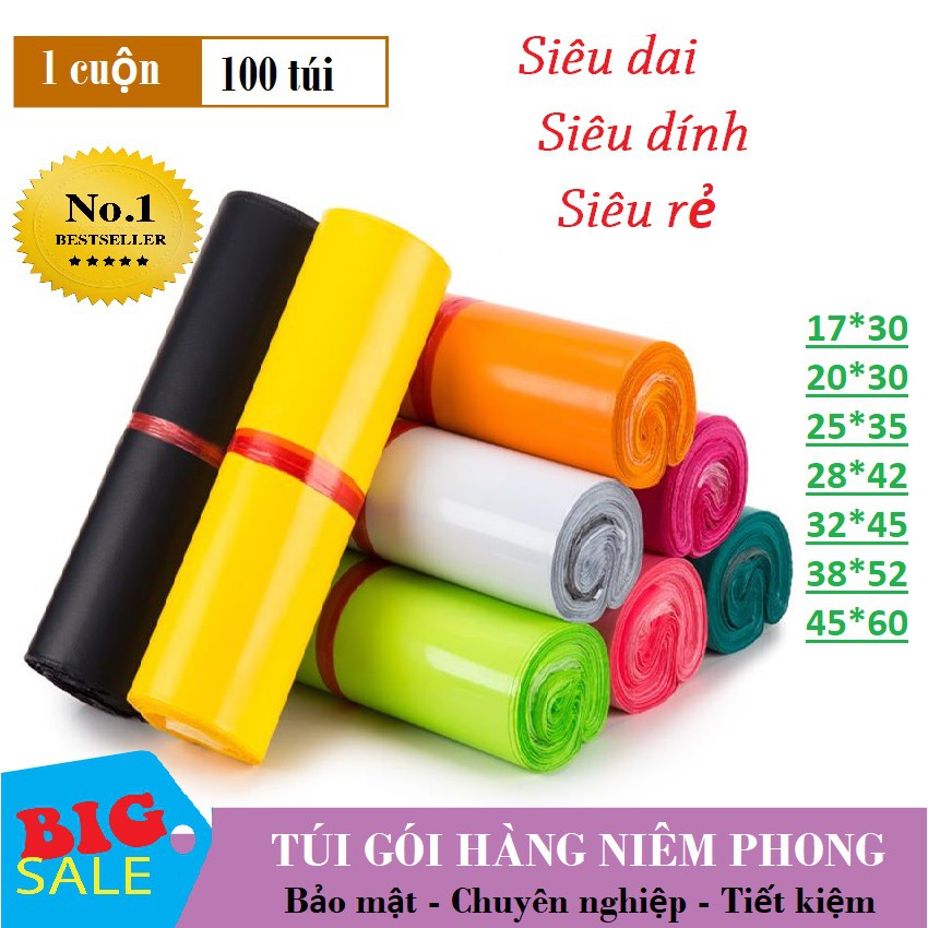 Combo 100 Túi Gói Hàng Niêm Phong Tự Dính, Đóng Gói Quần Áo, Phụ Kiện siêu dày cao cấp