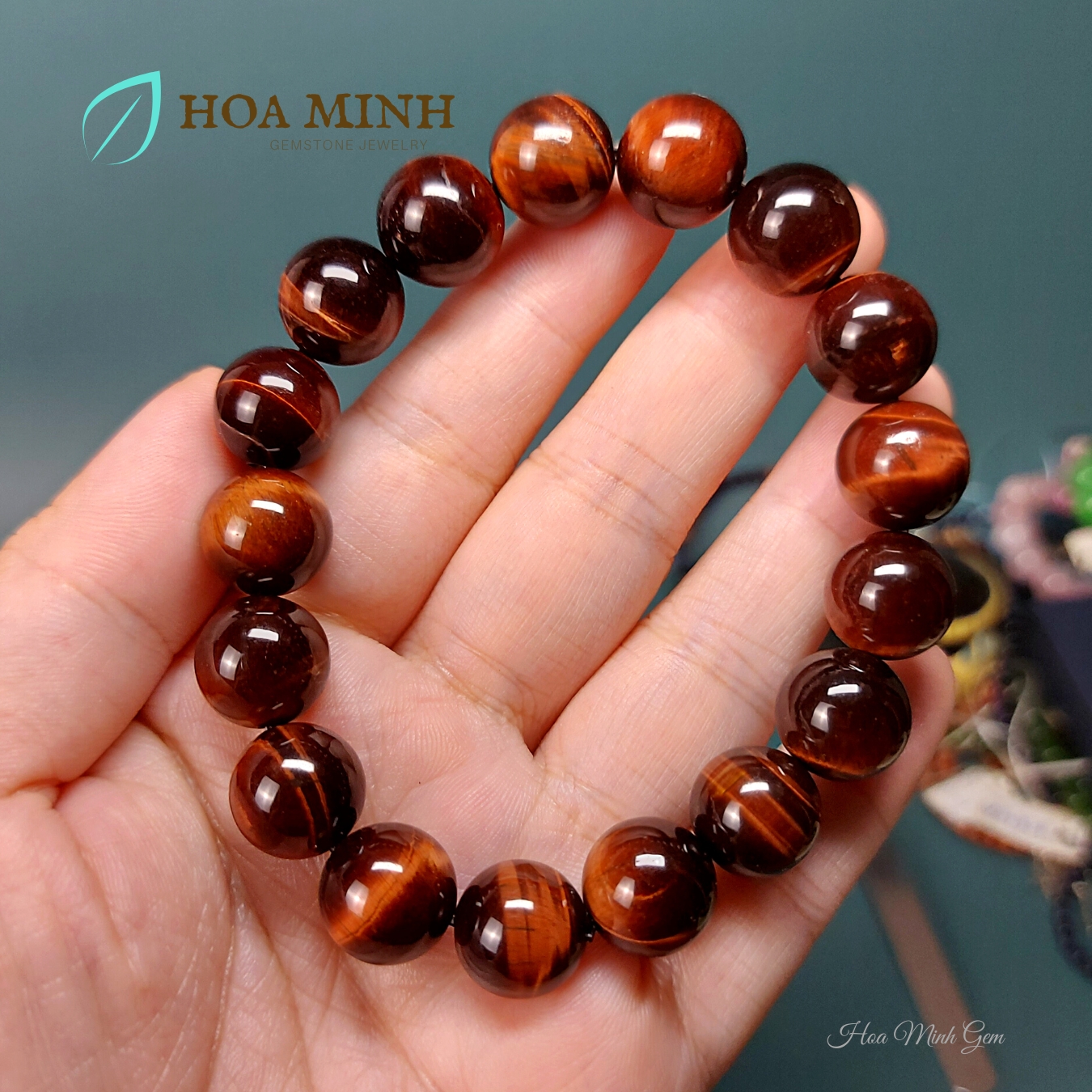 Vòng tay phong thủy chuỗi Mắt Hổ Đỏ Nâu chất 5A VIP size 12 li, hợp mệnh Hỏa Thổ
