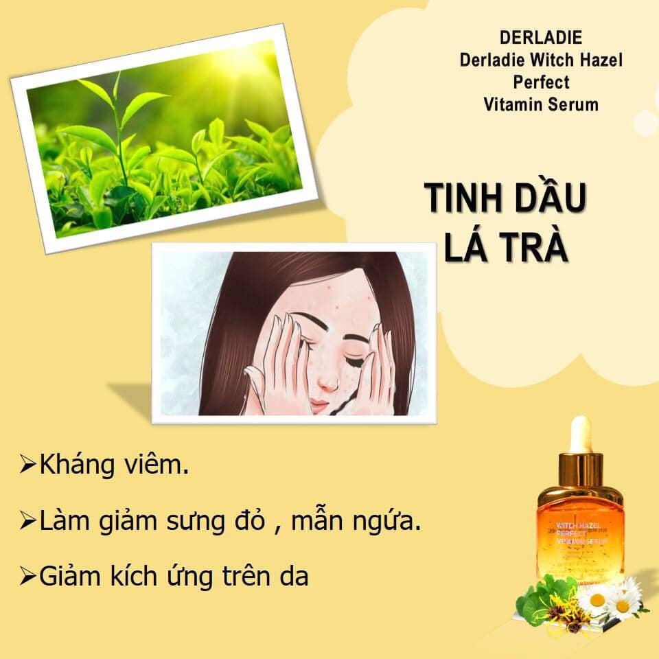 Serum Giảm Mụn Chiết Xuất Cây Phỉ Derladie Witch Hazel Perfect Vitamin Serum 35ml + Tặng 1 mặt nạ sủi bọt Su:m 37 Đen