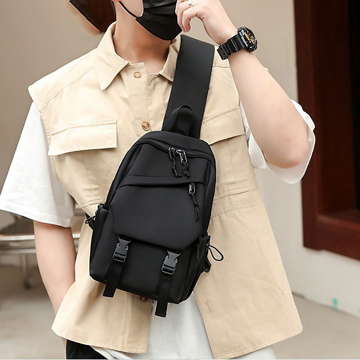 Túi đeo chéo Basic chống nước, tích hợp dây sạc USB unisex nam nữ phong cách thời trang-Dru-hàng chính hãng