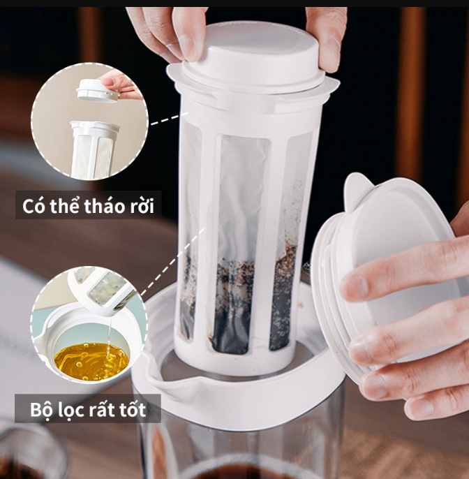 Bình Ủ lạnh cà phê COLD BREW, Phin Pha Cà Phê 1100ml Đa Năng, Tiện Lợi