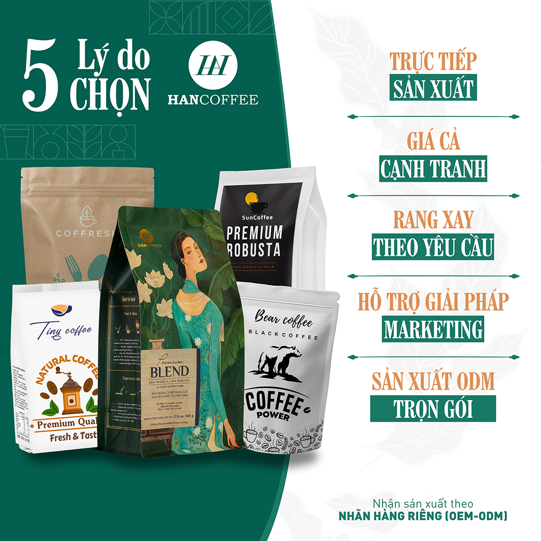 Cà Phê Pha Máy HANCOFFEE Espresso Hạt Rang Nguyên Chất Premium Blend Đậm, Đắng Dễ Chịu Túi 500g - HN60A40RH