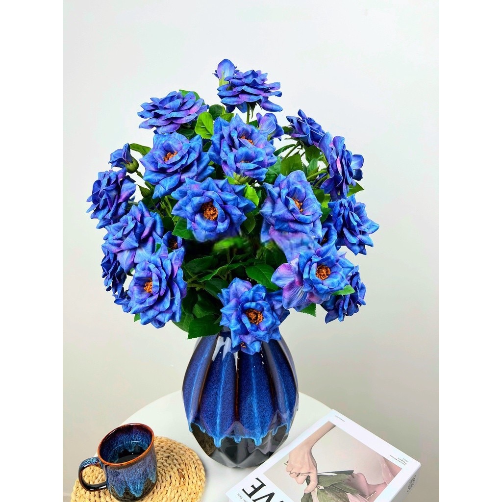 Bình hoa hồng xoăn giả - Cây giả, hoa lụa Decor trang trí nhà cửa