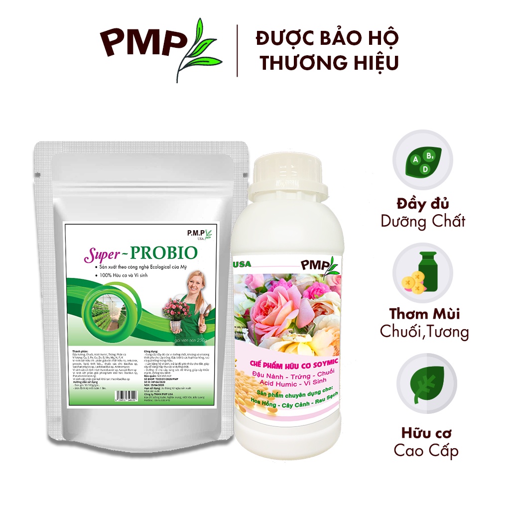 Combo Siêu Phân Bón SOYMIC & Phân Hữu Cơ Super Probio Vi Sinh PMP Chuyên Dụng Cho Hoa Hồng, Rau Củ Quả