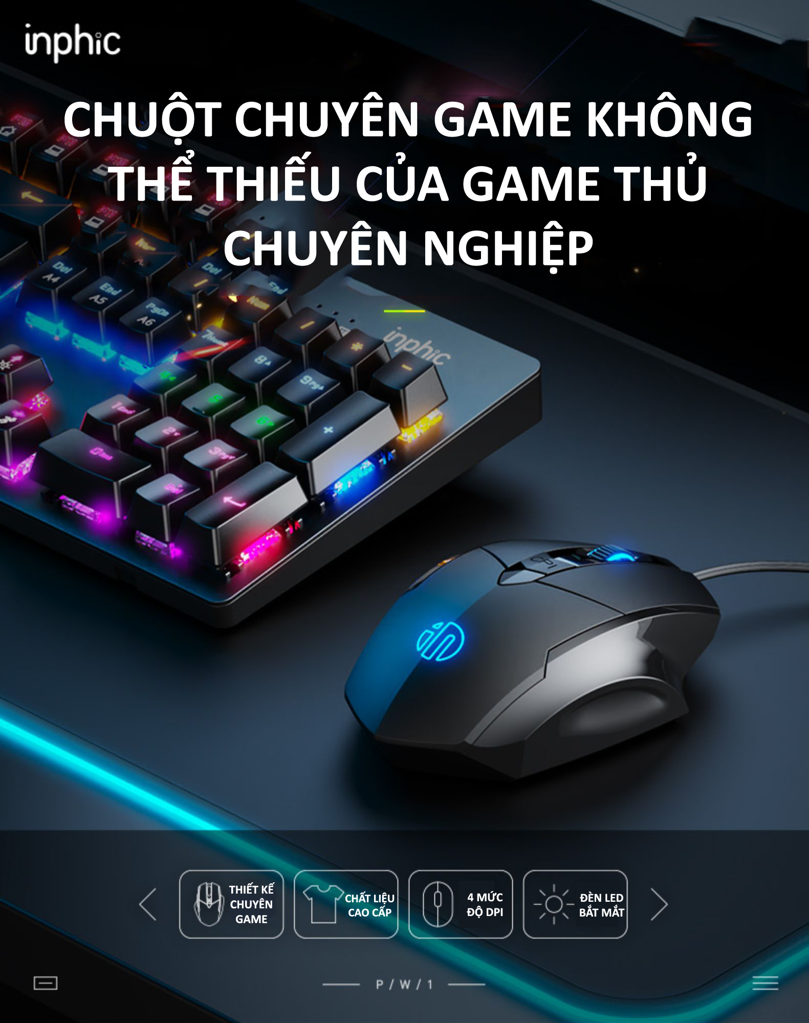 Chuột máy tính có dây INPHIC PW1PRO gaming cho game thủ kèm đèn led RGB 12 màu với độ DPI lên đến 7200DPI - Hàng Chính Hãng