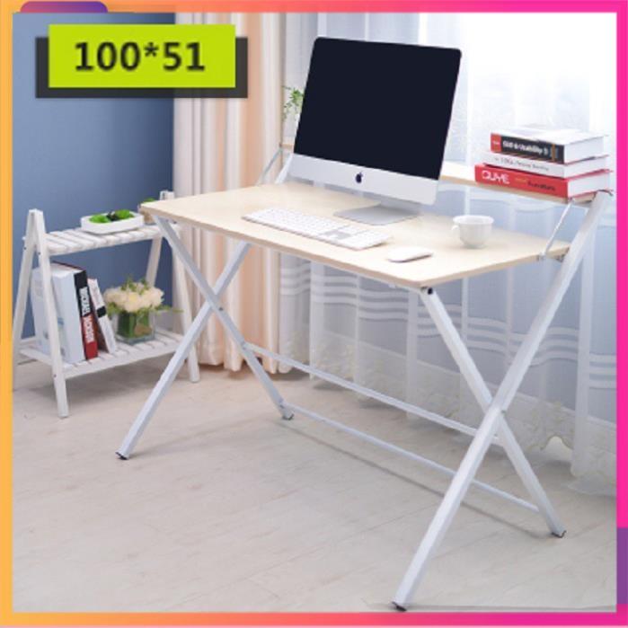 Bàn làm việc xếp gọn 100x51cm - Bàn xếp 2 tầng chân sắt