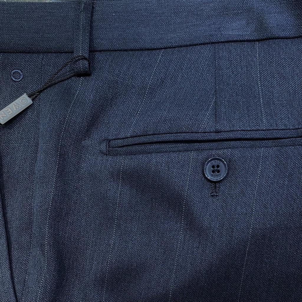OWEN - Quần âu nam SLIMFIT màu navy kẻ ô chìm 100% Nano co dãn nhẹ 23471 - Quần tây nam
