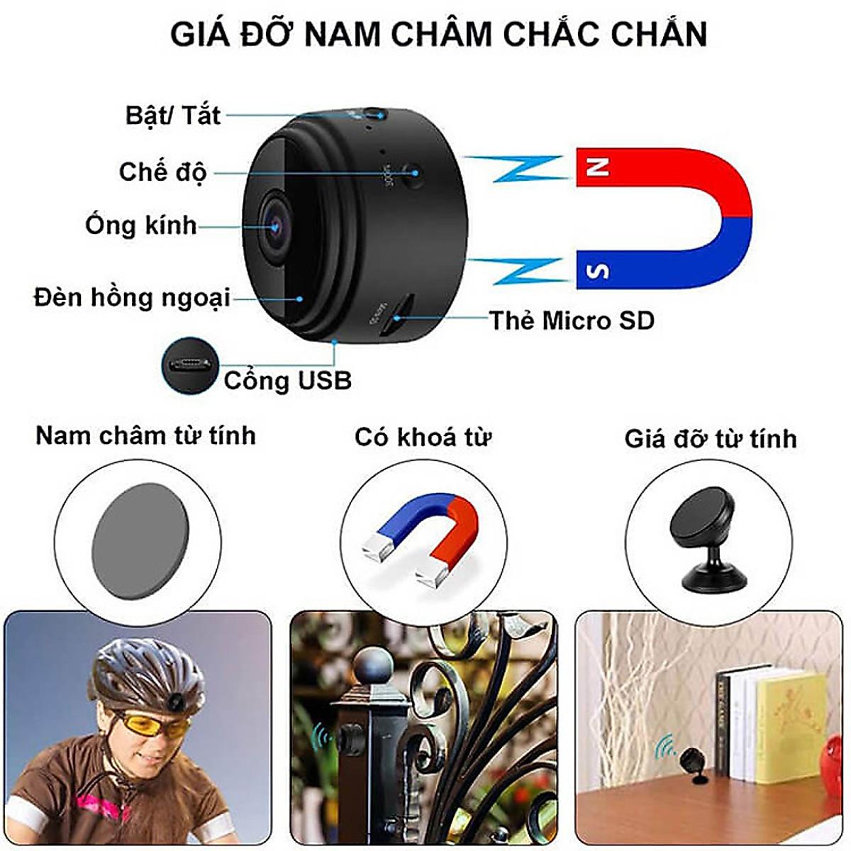 Camera mimi An Ninh A9 HD1080p Kết Nối Wifi Không Dây, Nhỏ Gọn Tiện Lợi Không Kèm Thẻ Nhớ - Hàng Nhập Khẩu