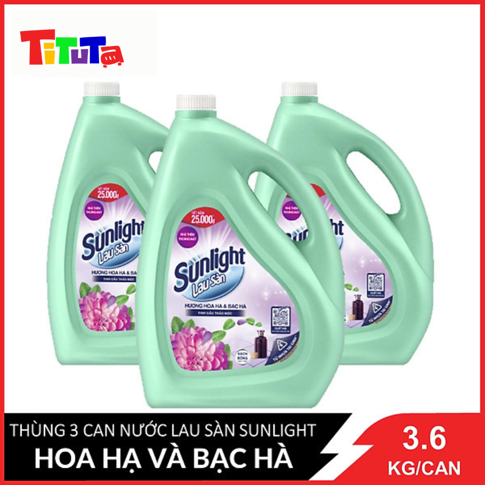 [Nguyên thùng] Combo 3 CAN Nước lau sàn Sunlight Hương Hoa Hạ Và Bạc Hà Can 3.6KG X3