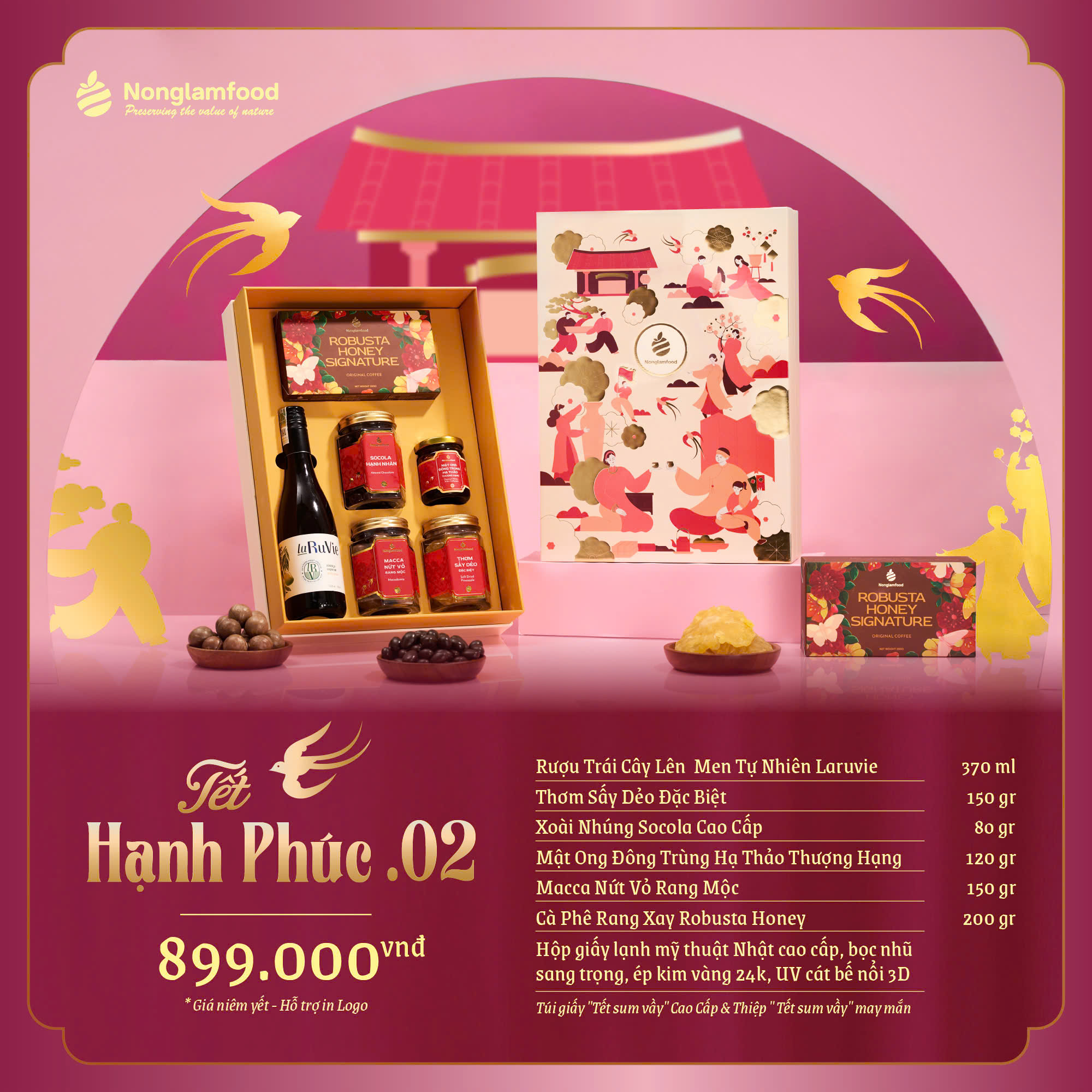 [BỘ QUÀ TẾT 2025] Set quà Tết Hạnh Phúc 2 Nonglamfood | Hạt mứt tết cao cấp, quà tặng cho người thân