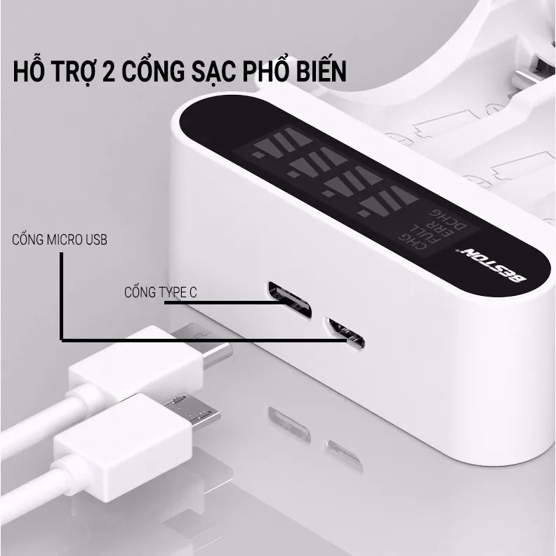 Bộ 4 pin sạc AA 3300 mAh Dung lượng cao kèm Sạc pin Beston C9023L, có tính năng sạc nhanh, tự ngắt khi đầy, màn hình LCD thông minh, dùng cho micro karaoke, máy ảnh, đồ chơi trẻ em, đồng hồ treo tường - Hàng nhập khẩu