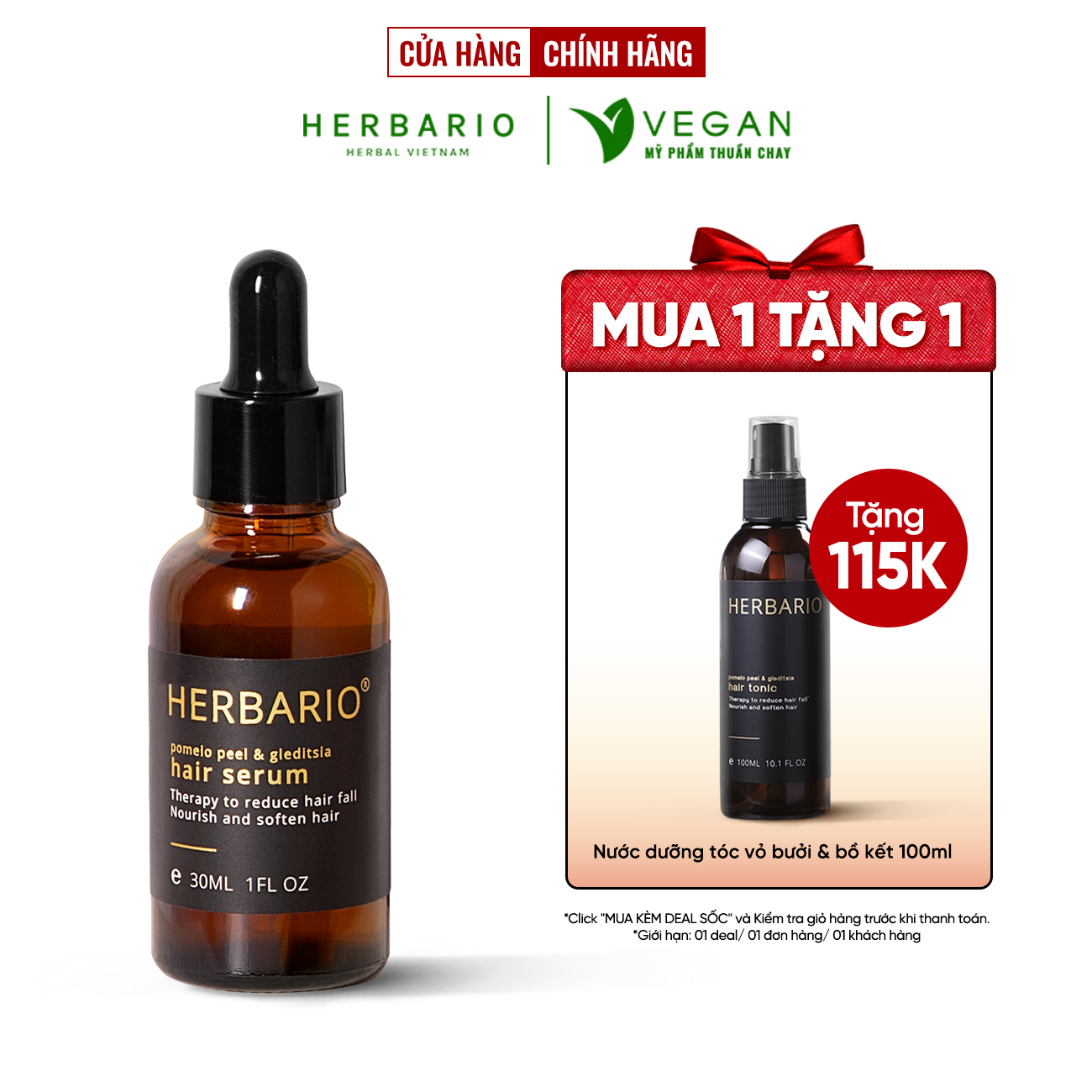 Serum mọc tóc vỏ bưởi &amp; bồ kết Herbario 30ml pomelo giúp tóc mọc nhanh giảm rụng tóc thuần chay