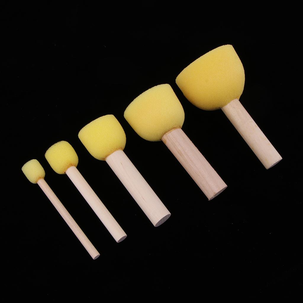 2x5 Pieces Child Kids Painting Sponge Foam Brushes Wooden Handle Drawing Stamp