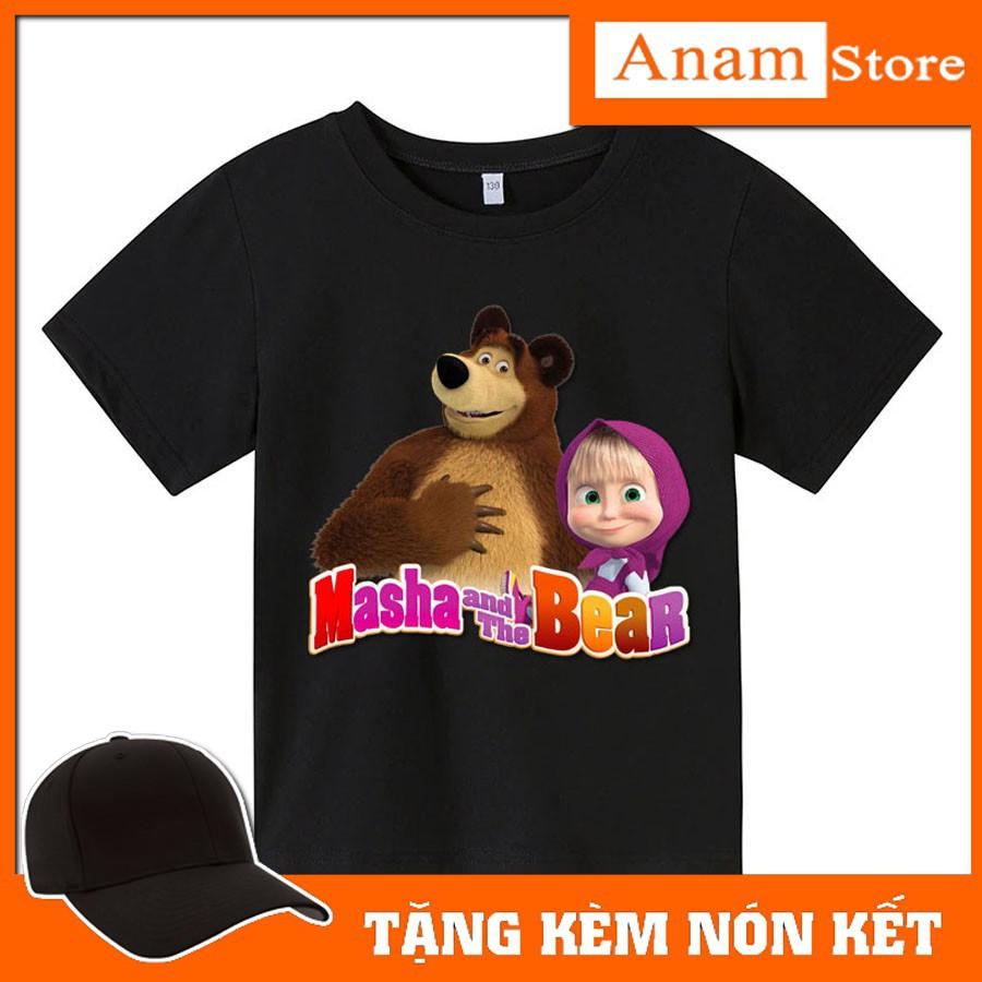 Áo thun trẻ em Masha và gấu, Tặng kèm nón kết, có size người lớn, Anam Store