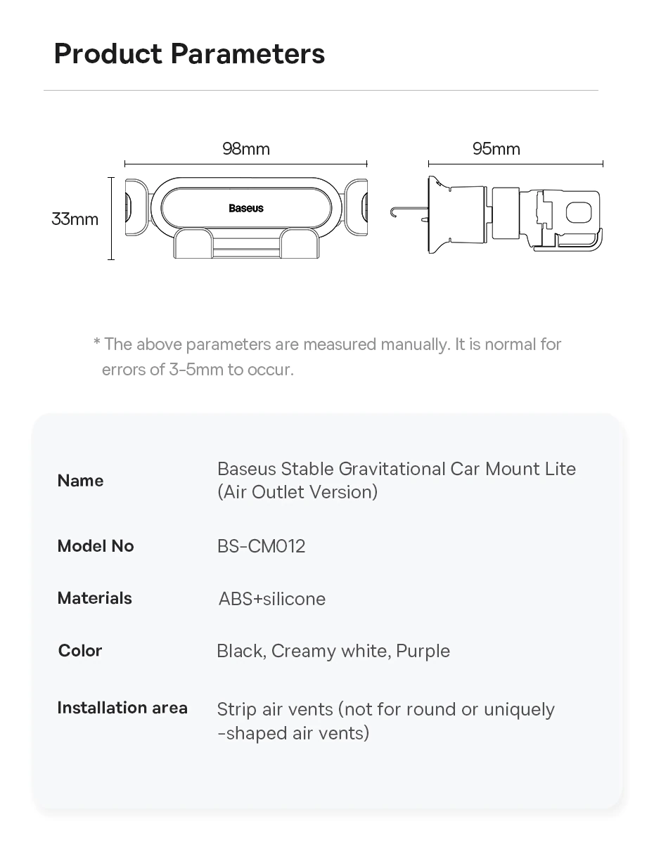 Giá đỡ điện thoại gắn cửa gió trên ô tô Baseus Stable Gravitational LITE BS-CM012 _ Hàng chính hãng