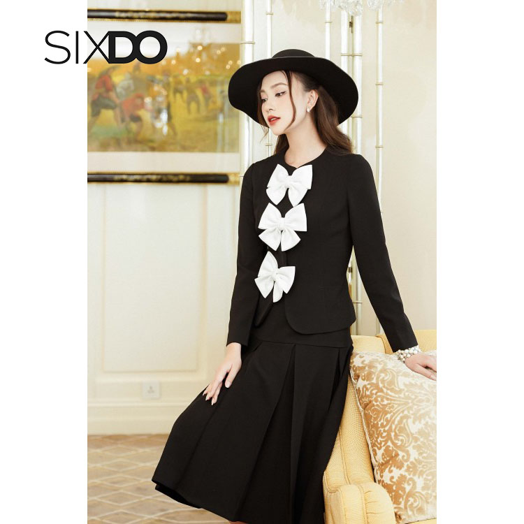 Áo vest woven cổ tròn phối nơ thanh lịch SIXDO