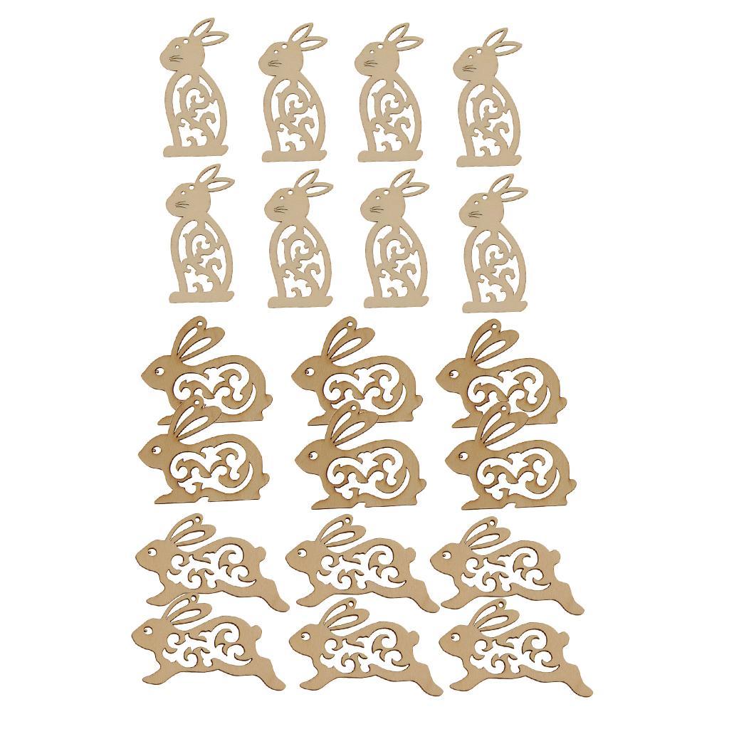 20 Pieces Unfinished Wood Hollow Rabbit Shape Wooden Pieces Embellishment for Kids Handmade Crafts 100mm