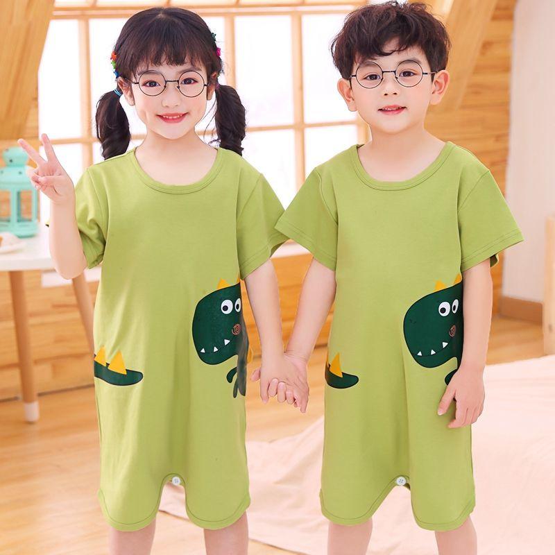 Trẻ Em Bộ Đồ Ngủ Onesie Cotton Thun Tay Ngắn Bé Trai Bé Gái Túi Ngủ Trẻ Em Khủng Long Homewear Đồ Ngủ Quần Áo Liền Quần
