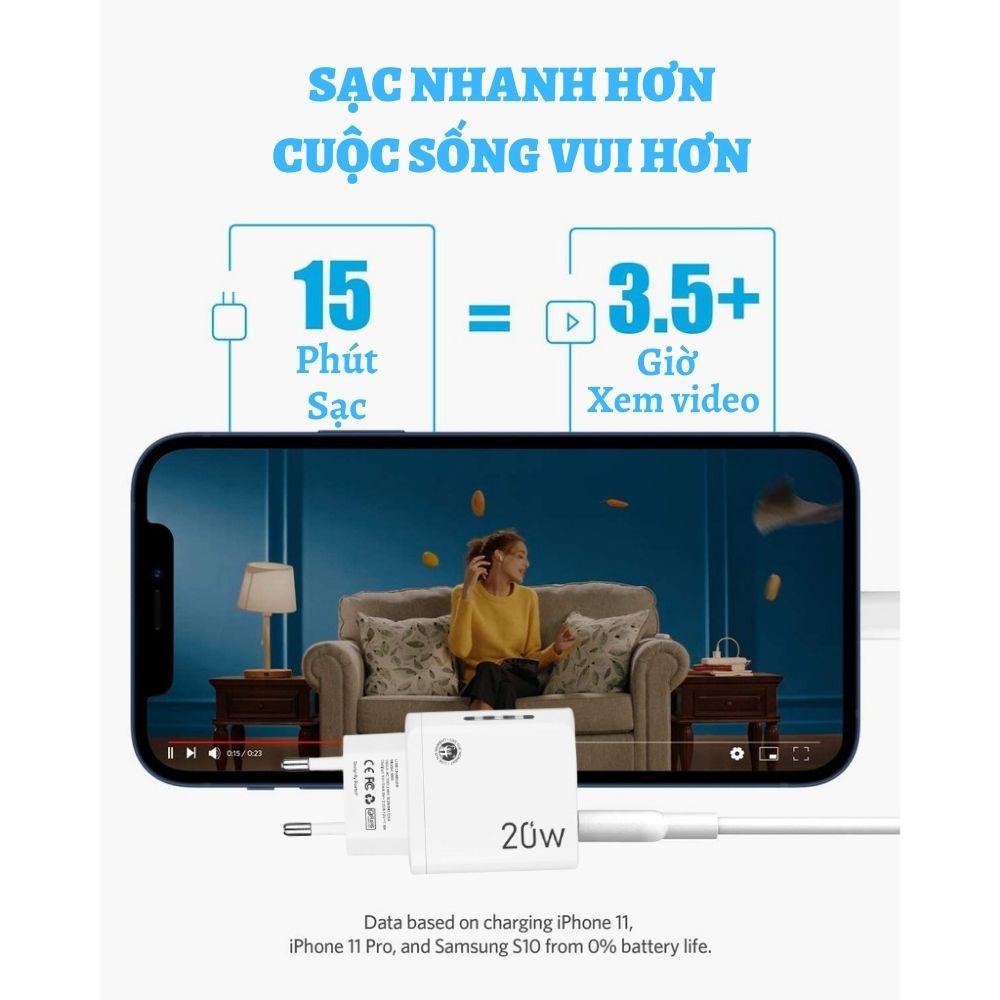 Củ Sạc Nhanh BEARTEK 20W Cho Iphone, Ipad, Hỗ Trợ QC 3.0 18W – Adapter Sạc 2 Cổng – Hàng Nhập Khẩu