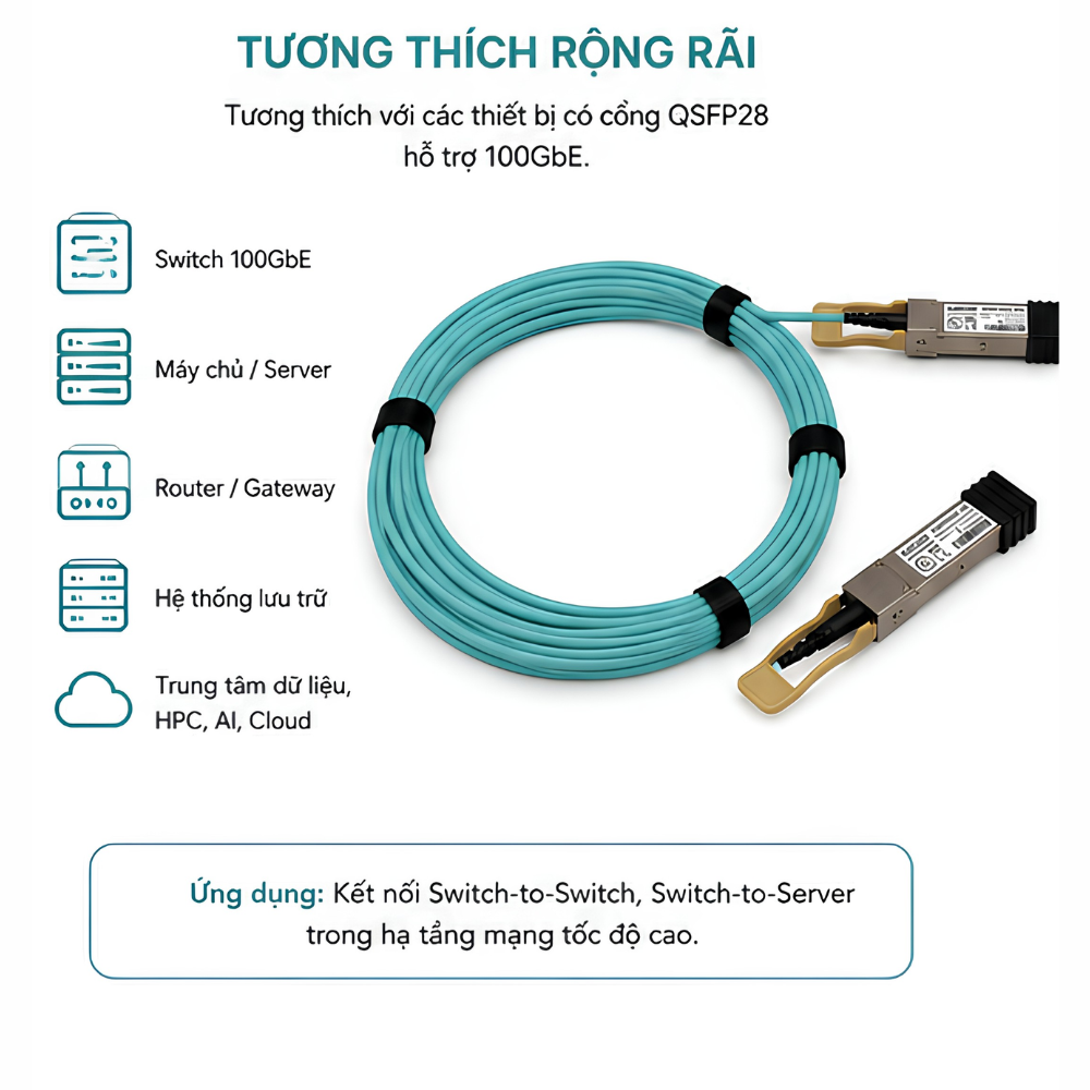Cáp quang chủ động (AOC) AurCore 100G QSFP28 10m AOM100AOC-S10 Hàng Chính Hãng