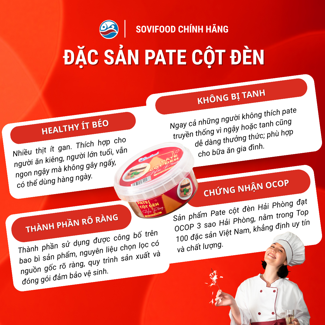 Pate Cột Đèn Hải Phòng Sovifood - Pate Tươi Nhiều Thịt Ít Gan, OCOP 3 Sao Hải Phòng - 350G