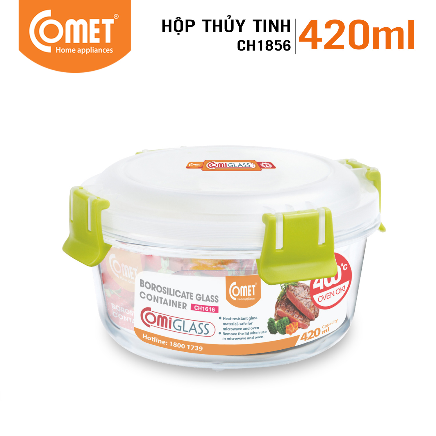 Hộp đựng thực phẩm thuỷ tinh 420ml Comet CH1856