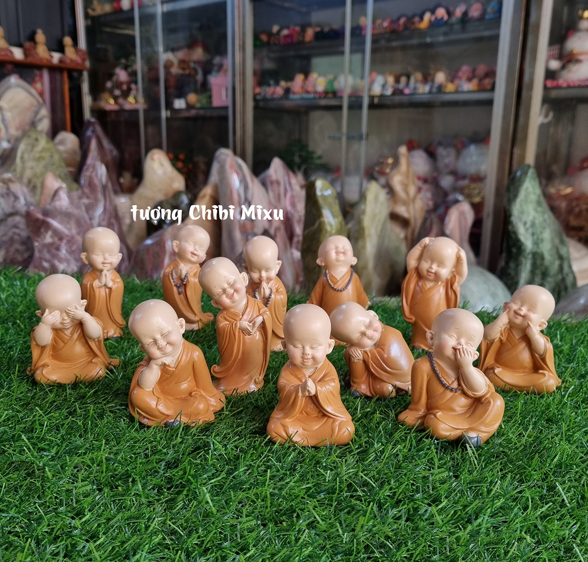 Trọn bộ 12 chú tiểu áo nâu size nhí 7cm - 8cm