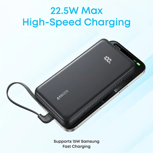 Sạc dự phòng Anker Zolo Power Bank Built-In 90° Cable 1USB 1Type-C 22.5W 20000mAh A110E - Hàng chính hãng