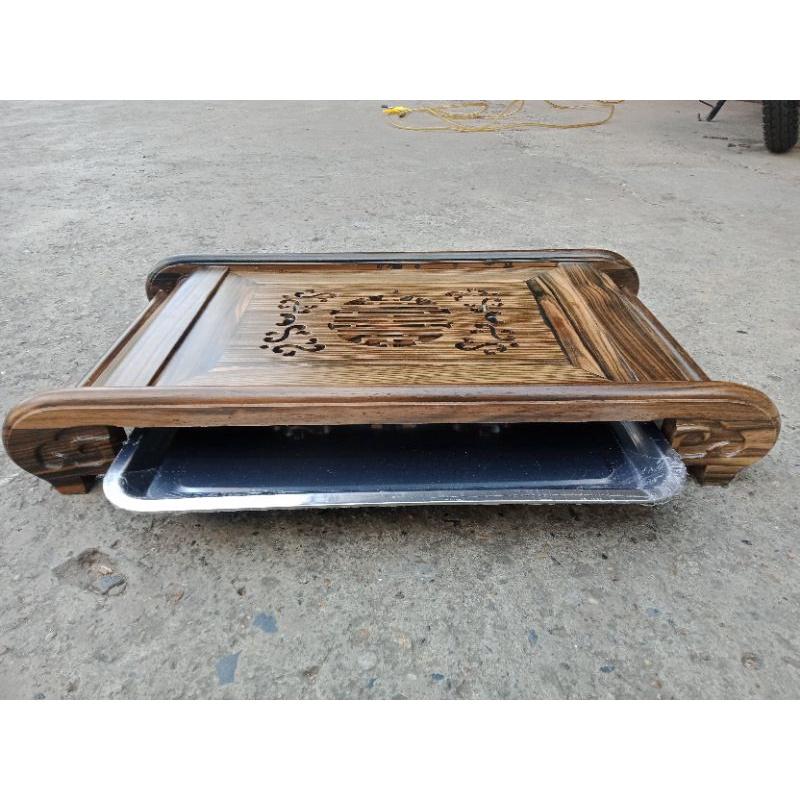 Khay trà chân cuốn gỗ mun loại to